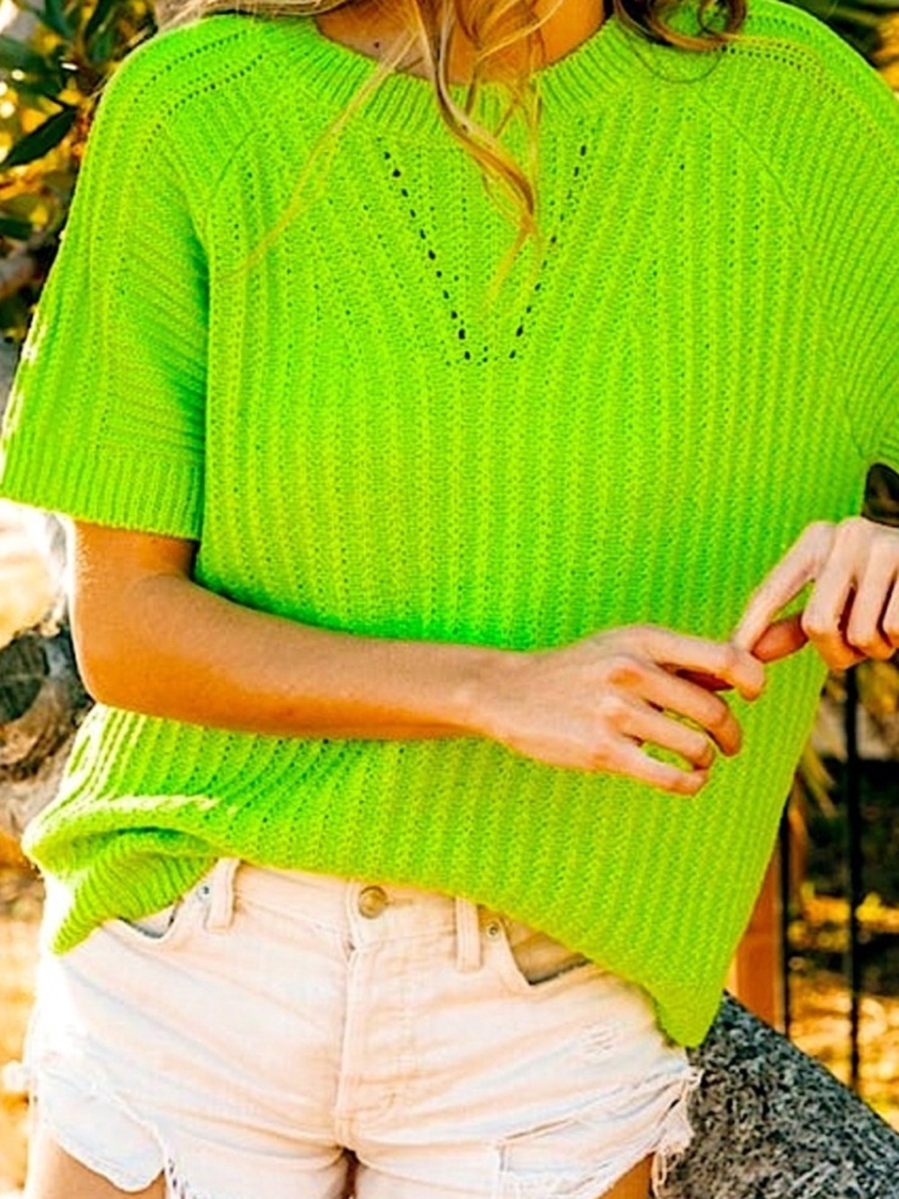 BiBi Neon Lime Short-Sleeve Crewneck Sweater!! Great quality and cute!! L